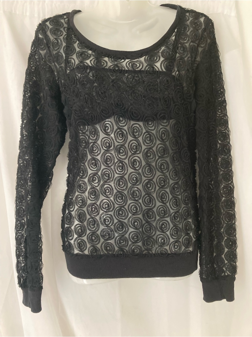 Vero Moda Black Sheer Mesh Lace Long Sleeve Top Y2K Women’s M